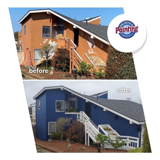 2020 exterior before and after brown to blue house